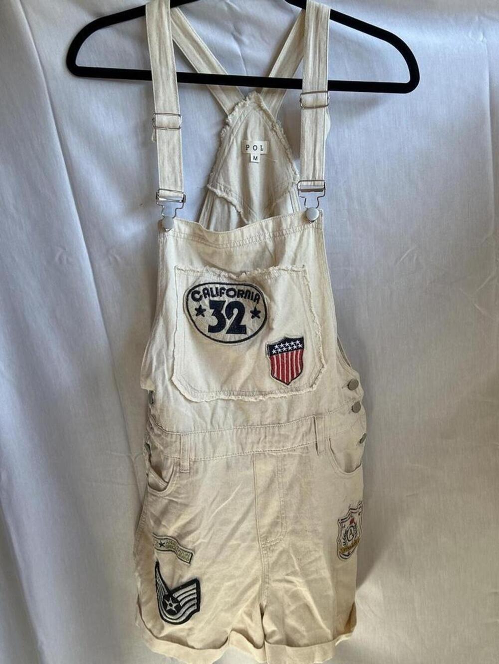 POL Women's Cream and White Dungarees-overall